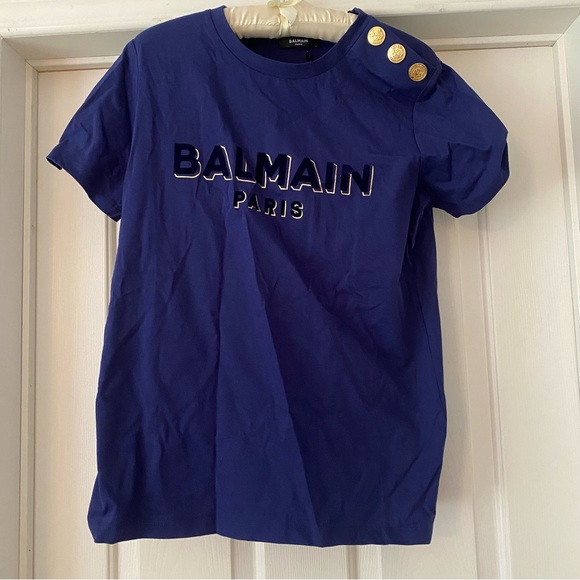 BALMAIN Flocked Logo T-Shirt With Buttons / BRAND NEW - Picture 7 of 12